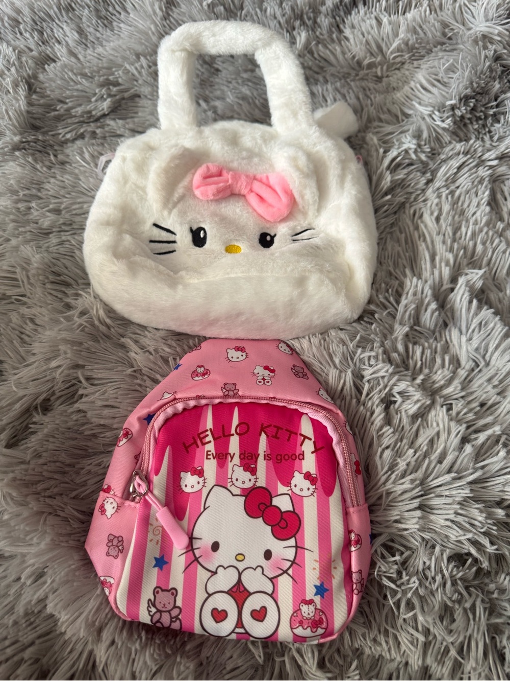 Hello Kitty Pink and White Plush Handbag + Kids Pink Backpack Set